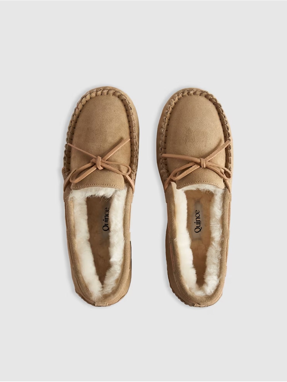 Quince Women's Suede Shearling Moccasin Loafers in Tan